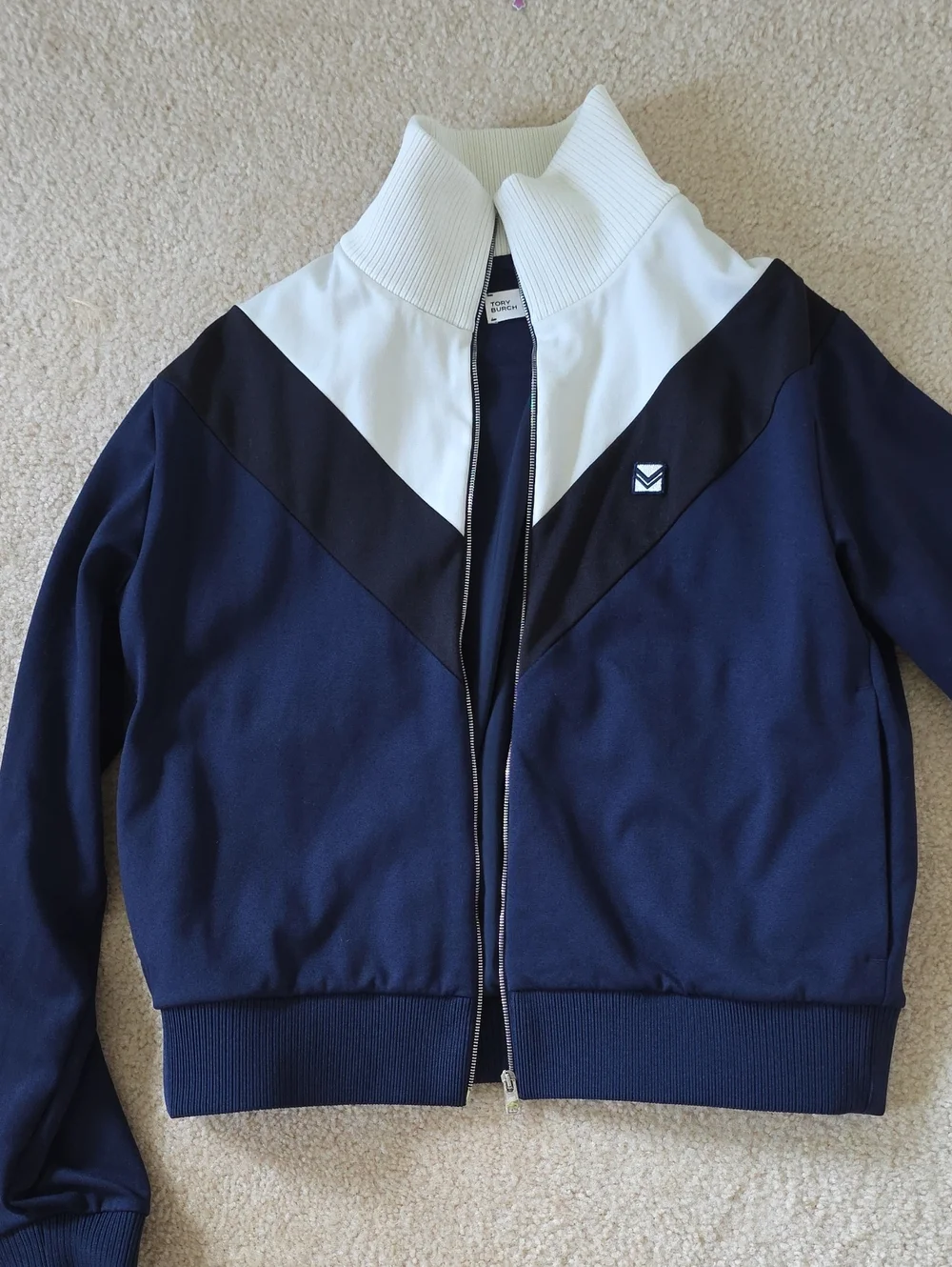 Tory Burch Navy, Black & White Colorblock Track Jacket